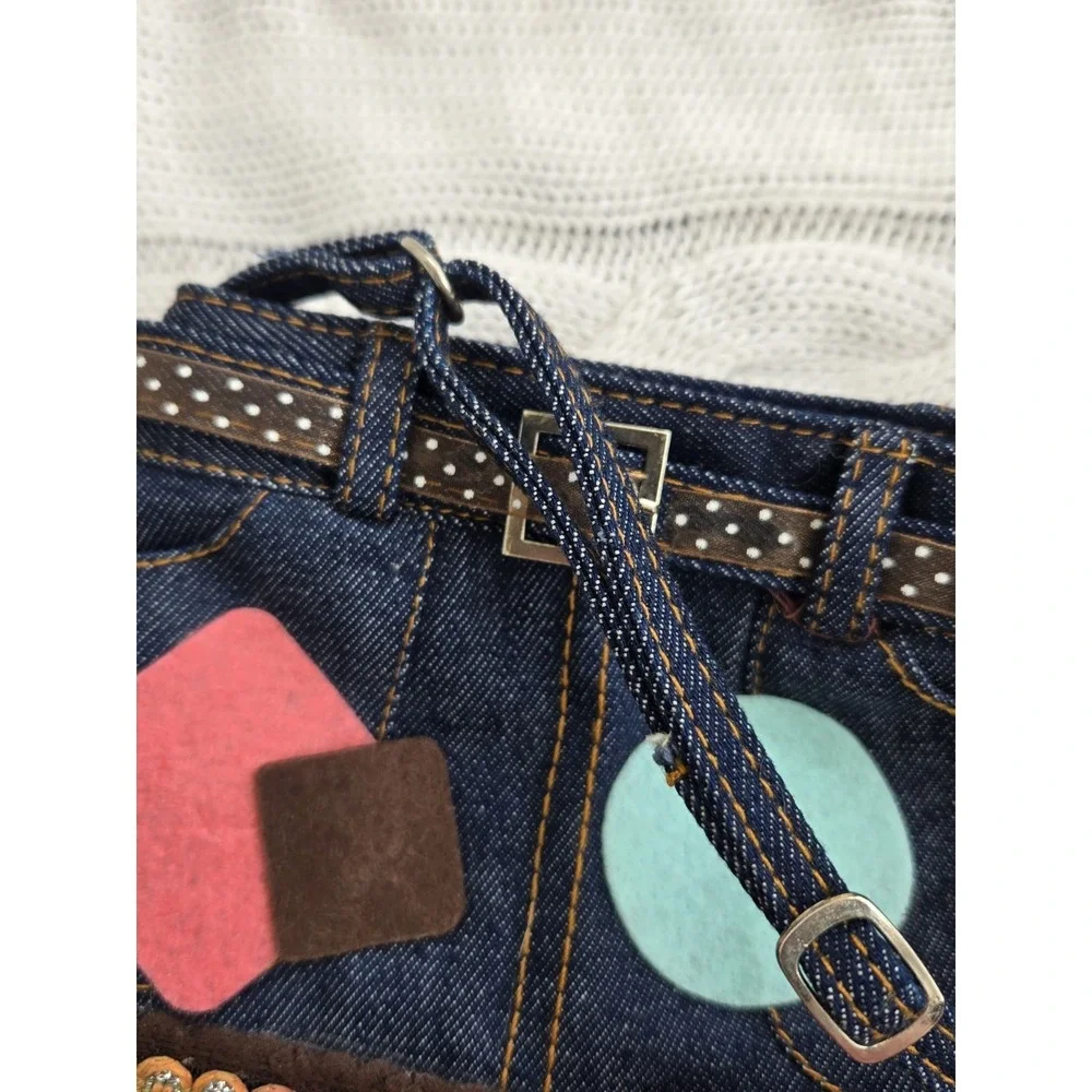 Denim Skirt Purse Child Size Adjustible Shoulder Strap Lace Bottom Zip Closure